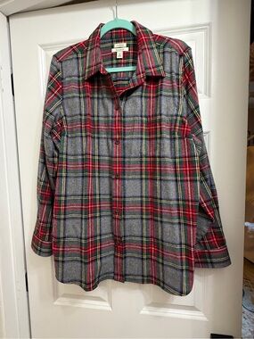 LL Bean Women's Scotch Plaid Flannel Shirt, Relaxed Size 1X